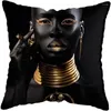 Oreiller moderne noir or africain dame femme look art couvercle imprimé décor de maison de salon canapé-oreiller