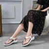 Dress Shoes Wedge Sandalen 2024 Zomerstrand vaste kleuren slippers voor clip teen damesgespliem lage hak