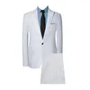 Herenpakken Solid Color Business Workwear Set Slim Fit broek Rapel Rapel lange mouw met één borsten voor werk