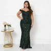 Runway Dresses Plus Size Women Off Shoulder Navy Blue Sequin Evening Dress Elegant Boat Neck Party Maxi Dress Long Prom Dress Y240426