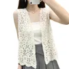 Women's T Shirts Women Vintage Hollowed Out Crochet Knitted Sleeveless Cardigans Open Front Flower Pattern Sweater Vests Top Waistcoat