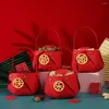 Gift Wrap 4Pcs Cloth Chinese Wedding Candy Bag Handle Big Red Boxs Dessert Party Joy Housewarming Basket