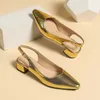 Casual Shoes 2024 Spring 3cm Low Heels Prom Pumps Woman Party Metal Buckle Strap Plus Size Golden Plaid Upper Luxury Breathable Outside