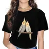 Kvinnors t-shirt cockatiel cuddle tshirt för flickor papegoja fåglar pet y2k ts harajuku damer polyester t shirt mjuk grafik t240425