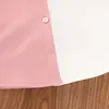Meisjesjurken shirtjurk voor 4-7 jaar kinderen roze en witte patchwork korte mouw knoop-down babymeisjes vrijetijdsstijl zomerkleding