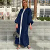 Vêtements ethniques Eid Ramadan Abaya Satin Femmes Open Kimono Cardigan Maxi Dress Kaftan Dubai Muslim Pouffle Pouffle Islamique Turquie Arabe Robe