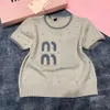 Zomer gebreide topontwerper T-shirt mode diamantletter pullover korte mouwen t-shirts vrouwen stroomde letter gebreide tee trui