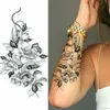 Tattoo Transfer Black Flower Temporary Tattoos Sticker Arm Sleeve Rose Moon Butterfly Snake Henna Body Decorate Realistic Fake 3D Women Totem 240427
