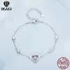 Bisaer 100% 925 Sterling in argento a doppio cuore Bracciale scintillante zircone a catena regolabile platino placcato per donne gioielli fine 240423