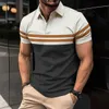 Camisetas para hombres New Summer Mens Polo de manga corta Fashion Fashion Stripe Stripe Mens Breatable Camiseta Transportable Partido para hombres Ropa Top J240426