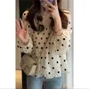 Vêtements de chemisiers pour femmes 2024 Ruffle Polka Dot Print Sweet Kawaii Blouse printemps été à manches longues à manches longues Chic