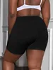 Shorts femininos Finjani plus size shorts de cintura larga para mulheres estirados casuais e shorts lisos e lisosos do meio da ascensão - Blackl2404