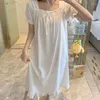 Women's Sleepwear Women Nightgowns Short Sleeve Ruffles Patchwork Sweet Bow Students Lovely Trendy Cozy Folds Retro Square Collar Soft