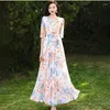 Party Dresses Summer 2024 Chiffon Tryckt Devening Women's Clothing Fashion Slim Plus Size 4XL Super Long Dress Semester