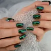 Falso unhas Metallic Press em Fake Green Color Stick Square Squater Comprimento médio Mulher Festa de namoro