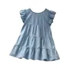 Robes de fille Little Maven 2024 Bébé Girls Summer Blue Robe Bleu Denim Vêtements décontractés Coton doux et confort pour Kidsl2404