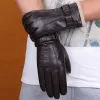 Guanti in pelle vera da uomo vera pecore di pelle nera ispessimento guanti di pelliccia pulsante marca di moda inverno guanti guanti nuovi