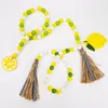 Felizs decorativas Garland de contas de madeira de limão com borlas de bandeja de bandeja de bandeja BOHO para decoração de suspensão da fazenda