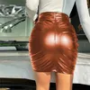 Skirts High Waist Skirt Skinny Clubwear Party Mini Faux Leather Sheath With Pleated Zipper Smooth For Women