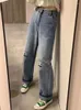 Dames jeans ins dames 2024 persoonlijkheidsbrief hiphop tide street trend scheur ruffian knappe broek hoge taille met brede been broek