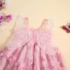 Girl's Dresses Kid Clothes Girls Sleeveless Dress Summer 3D Flowers Butterfly Wing Tulle A-Line Dress for Beach Party Cute Childrens ClothingL2404