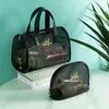 New Mesh Handbag Wash Makeup Travel Storage Bag Transparent Bath Swimming Bag Mesh Breathable Three-piece Set
