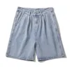 Herrenshorts Weitbein -Taschen -Denim -Shorts für Herren Sommer dünne Feste Farbe lässig locker eine kniete lange Hosen mit fünf Punkten für Herren Jeansl2404