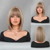 hair Wig womens bangs tea straight brown highlights dyed rice fashionable short hood with inner buckle Bob wig
