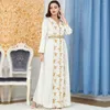 민족 의류 eid mubarak djellaba femme beads abaya 무슬림 여성 자수 벨트 맥시 드레스 이슬람 Jalabiya 로브 가운 두바이 Kaftan