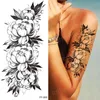 Transfert de tatouage Autocollant tatouage Fleur Fleur Rose Péonie noire Tatouage Temparire Femme Collège temporaire Tatouage étanche sexy art corporel 240427