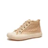 Zapatos informales de cuero Mesh High Top 2024 Autumn Soft Bottom Hollow Aprendible Mujeres hechas a mano pura