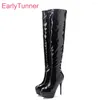 Boots Winter Glossy Black Red Women Thigh High Platform Super Heels Lady Shoes EA112 Plus Big Small Size 10 32 46