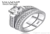 Yhamni 100 Real 925 Серебряные кольца стерлингов набор сердец и стрелы 1ct Cz Diamond Waded Rings для женщин двойное обручальное кольцо MR191799448