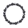 Bärade enkla och fashionabla svarta pärlarmband lämpliga för pojkar justerbart elastiskt rep handgjorda naturliga stenar ultratunna smycken