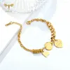 Bracelets de charme Femmes 2 pose les chaînes de liaison en acier inoxydable plaquées avec des cadeaux de bijoux de coeur Love Heart Turquoise Natural Pearl 3D