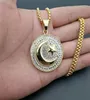 Hip Hop lodowane półksiężyc i gwiazda wisiorek ze stali nierdzewnej okrągły muzułmański naszyjnik dla kobiet mężczyzn islam biżuteria Drop191969287