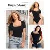 Damesjaberse dames dames korte mouw lange vierkante nek t shirts tops buikregeling string bodysuit shapewear