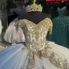 Champagne de luxe Quinceanera Robes Golden en dentelle Applique chérie princesse douce 15 ans de robe de fête d'anniversaire 16 ans