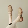 Сандеальная обувь Фотентин Рим Сандалии для женщин 2024 Круглый палец в глубине рта Слингбек Потеной дизайн ретро низкие каблуки, дамы FT3486