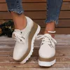 Casual Shoes Women's Fashion 2024 Spring Square Toe Ladies Comfy Lace Up Platform 35-43 Stora kvinnliga loafers