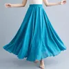 Skirts Women's Solid Elegant Holiday Party Elastic High Waist Pleated Long Skirt 2024 Spring Summer Ladies Casual A-line Fashion