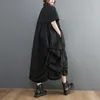 Feestjurken zwart vintage print shirt voor vrouwen korte mouw losse casual vouwen lange zomerjurk mode elegante kleding 2024