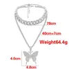 Brins Big Butterfly Pendant Collier Set Water Ice Diamond Hip Hop Collier adapté aux femmes Collier de chaîne cubaine étincelante 240424