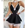 Sexy Set Maid Erotic V-neck Dress French Halter Nightgown Crotchless Backless Body Bodydoll Porn Short Club Dresses For Woman 2023 Q240426