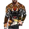 T-shirts voor heren heren vintage print t-shirt 3D tijger Lion Shirt dier lange mouw los