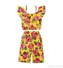 Bloembabymeisjes Outfits Flower Shorts Kinderkleding Sets Fashion Summer Kinderkleding Gedrukte ruche tops Shorts 2pcs Suits4054612