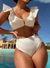 Swimwear Women Sexy White Ruffle Bikini 2024 Femme MAINEMENT FEMME BIKINI BIKINIS BRÉSILIEN BRAZILIEN BACKING BAITHING BIQUINI