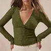 Kvinnors T -skjortor Hirigin kvinnor spetsar långärmad skjorta topp y2k smal passform sexig ren nät lågklippt tee club streetwear