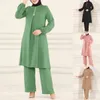 Spring et automne pour femmes Nouvelles couleurs une couleur solide élégante chemise à manches longues pantalon à jambes larges et arabe