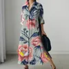 Casual Dresses Holiday Summer Extra Long Dress Women's Fashion Sleeve Nightlown Vintage Printed V Neck sundress Loose Shirt